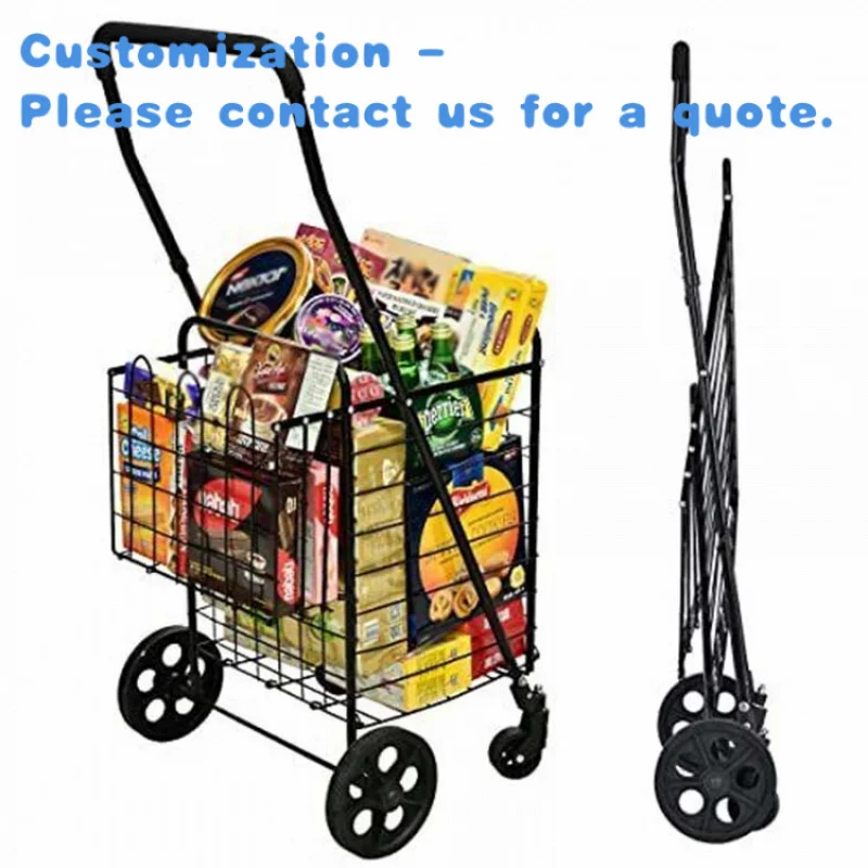 custom.360 Rolling Swivel Wheels Shopping Cart Double Basket Folding Portable Cart