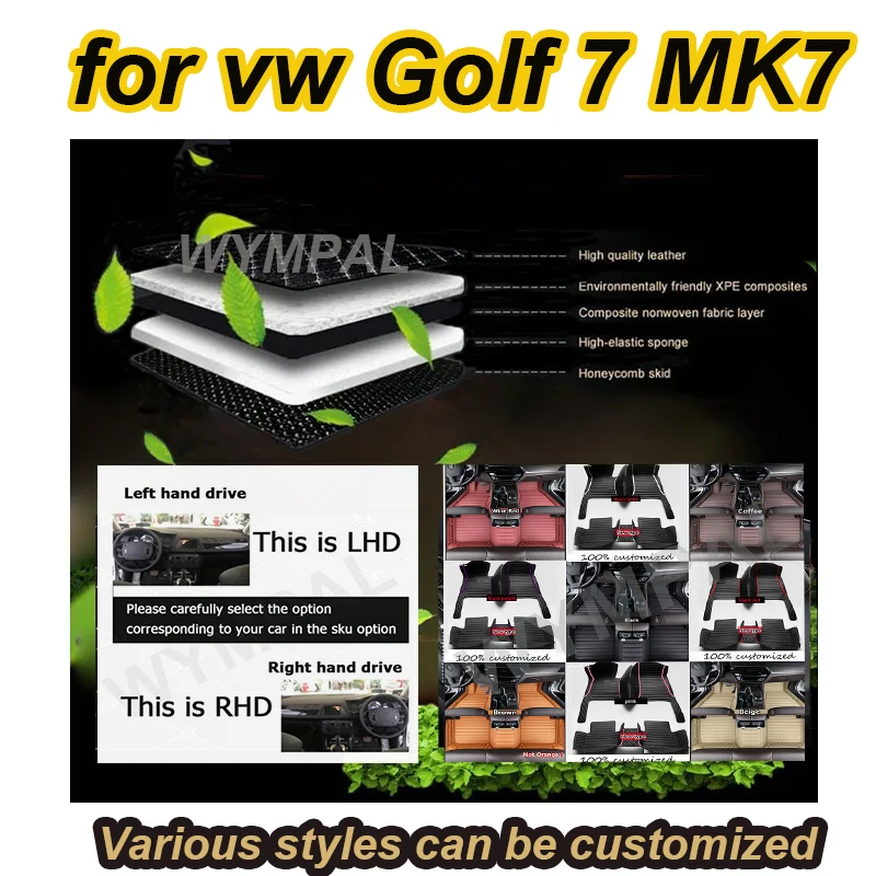 

LUXURY Car Floor Mats For VW vw Golf 7 MK7 2020 2019 2018 2017 2016 2015 2014 2013 Auto Interior Styling Protect Covers Carpets