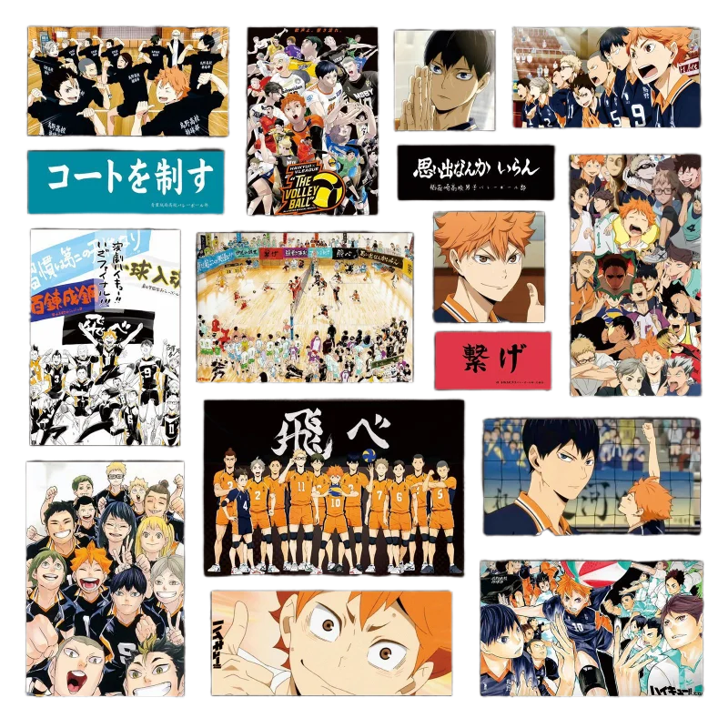 Bandai 60/68pcs Haikyuu!! Cartoon Waterproof Sticker Kageyama Tobio Mobile Phone Handbook Decoration Black and White Sticker