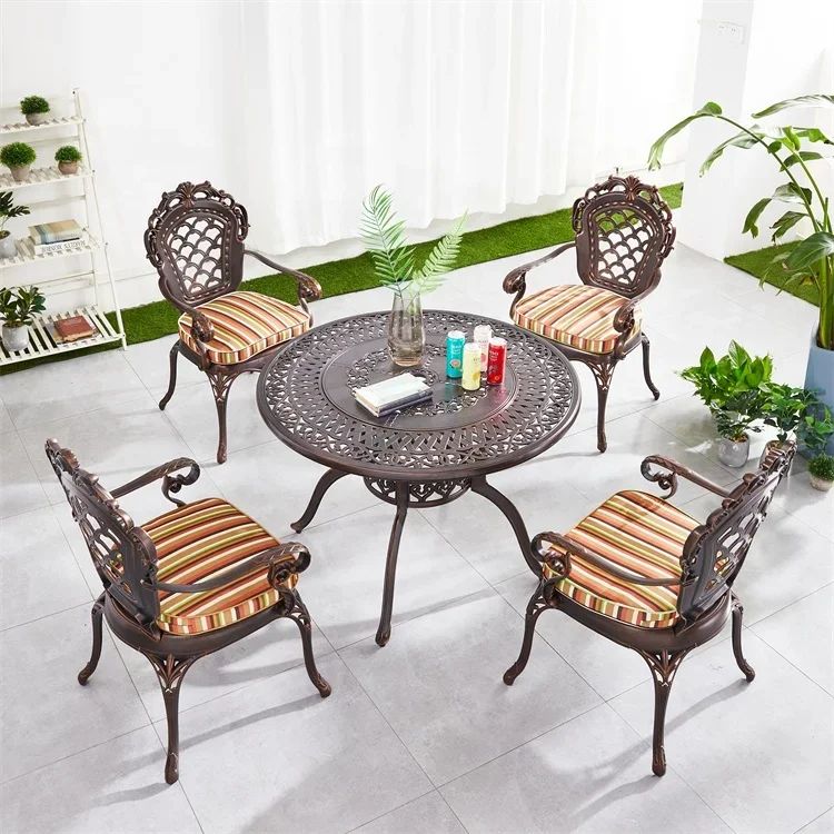 Leisure Patio Garden Set 4 Chair And 1 Table Cast Aluminum Dining Set Outdoor Furniture