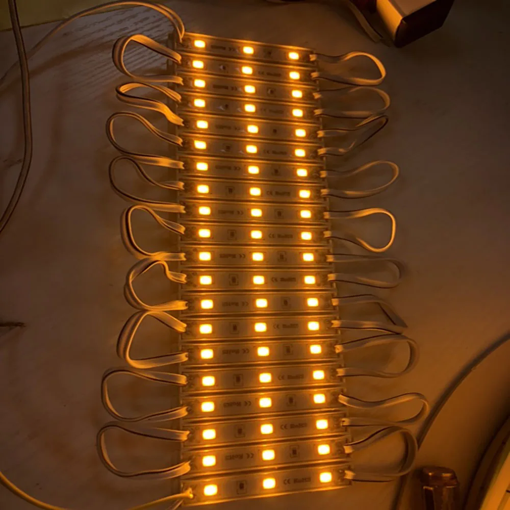 200 pezzi per lotto Modulo LED impermeabile super luminoso 5 led, DC12V, 5050, 5054, modulo DC12V, 20 pezzi per stringa, bianco caldo,