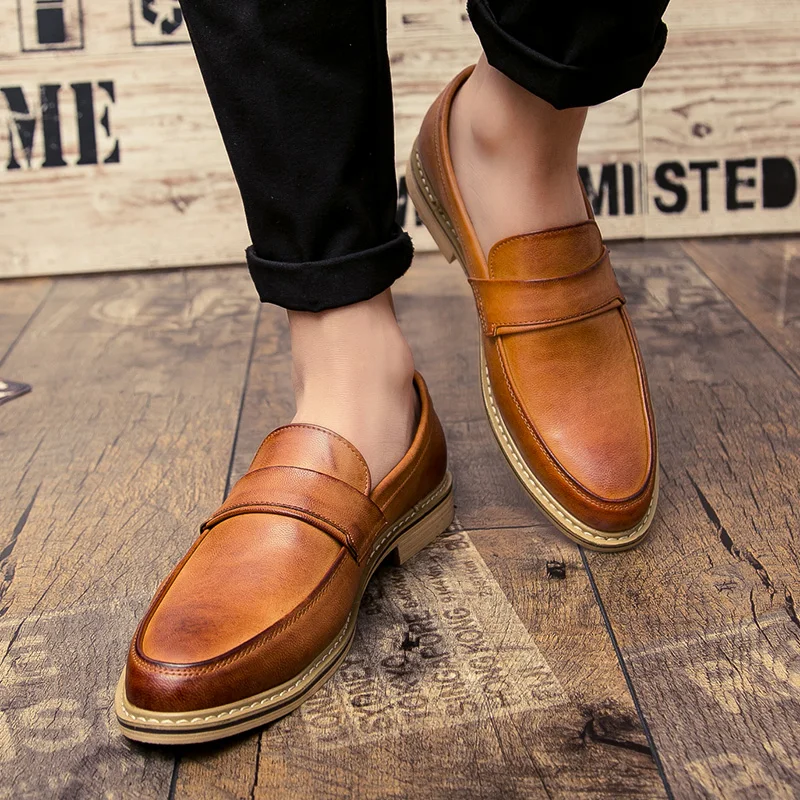 2024 Spring and Autumn Men's Formal Leather Shoes Fashion Business One Step Stepping British Pointed Flanged Leather Shoes