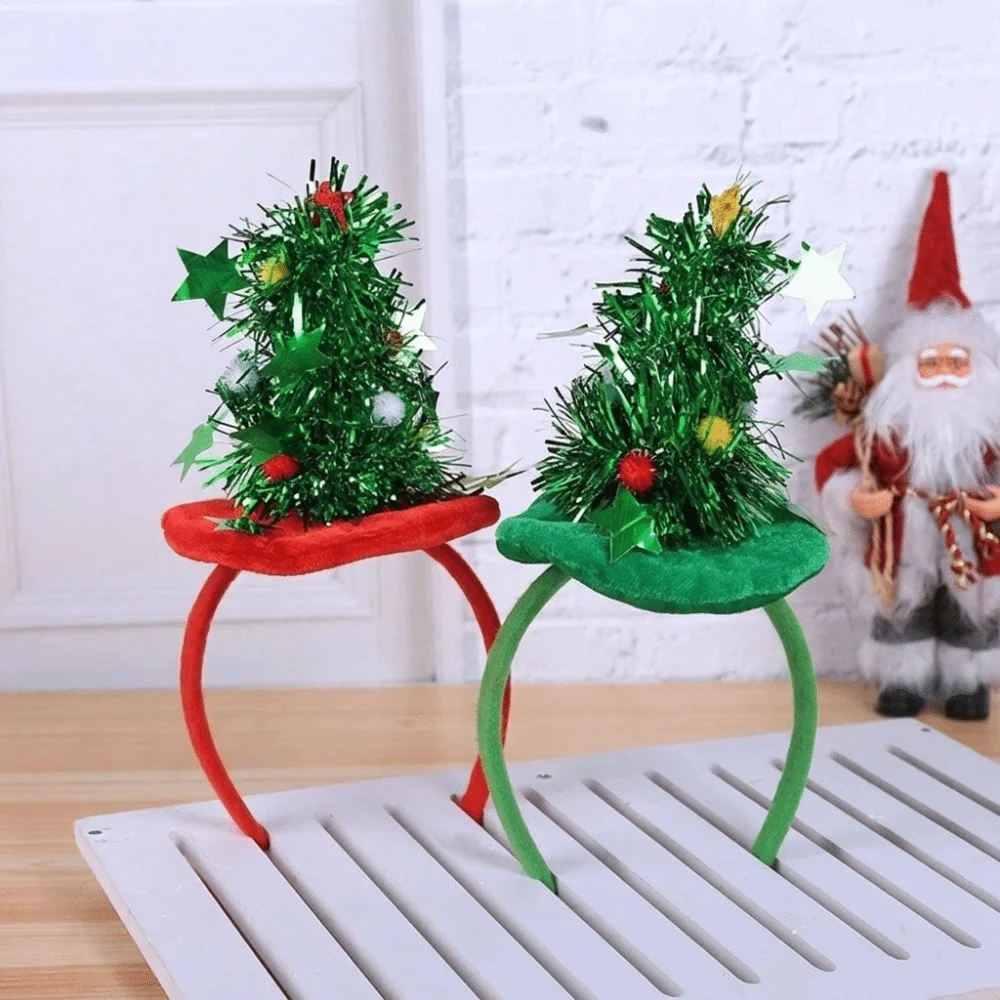 Star Christmas Tree Headband Plush Texture Vibrant Colors Xmas Hair Hoop Santa Element Soft Fabric Holiday Headwear Adult Women