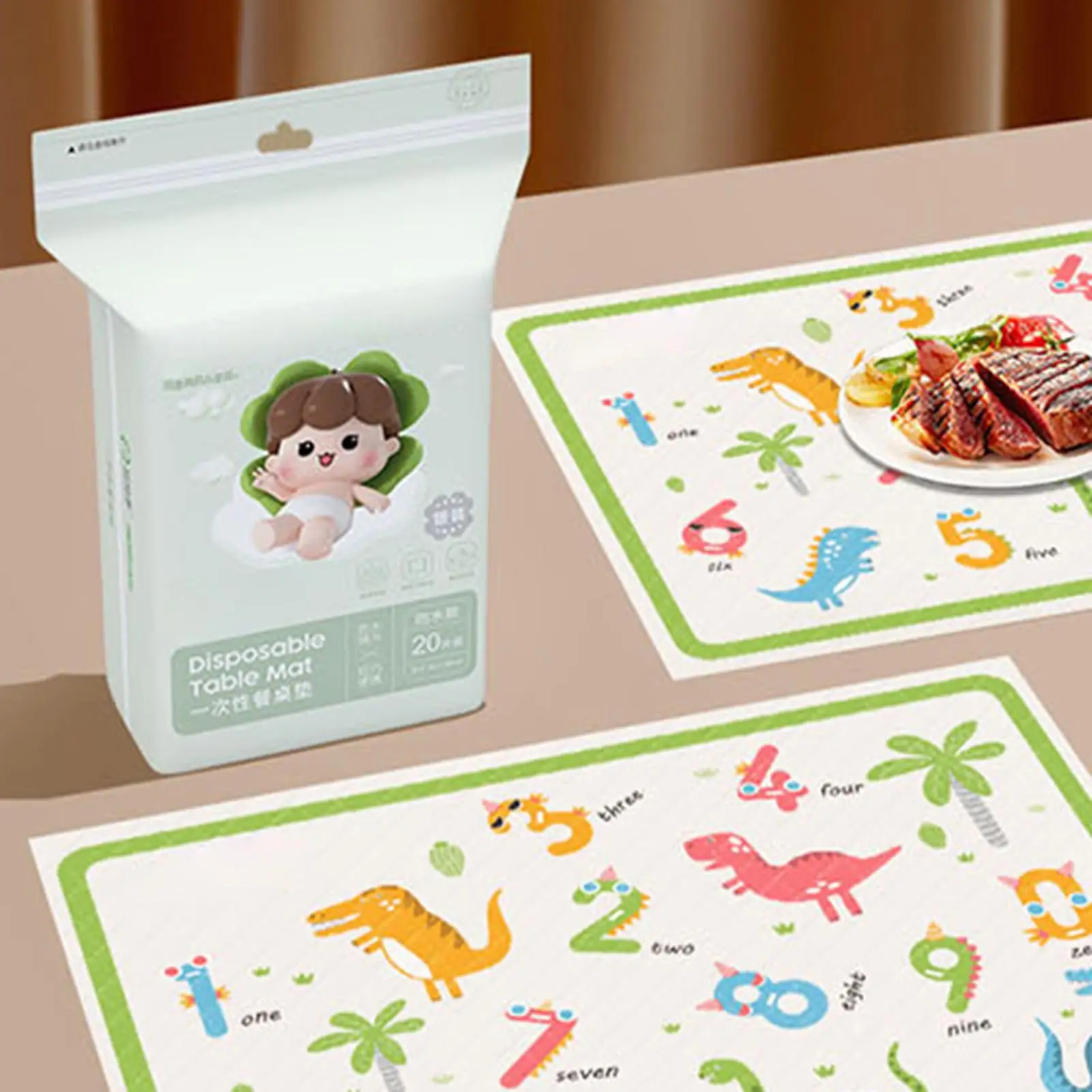Dining Table Mats For Kids 20 Pieces Sticky Pad 11.8x16.5 Inch Non-Slip Dinosaur Pattern Table Mats For Restaurant Travel Eating