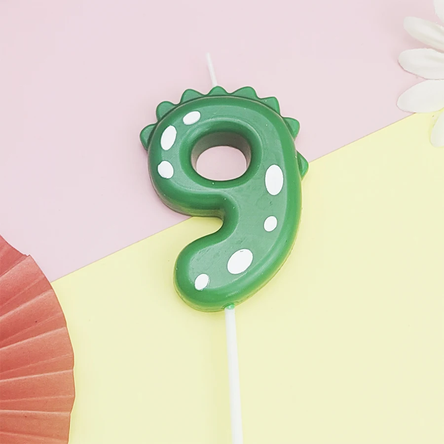 Grüne Dinosaurier-Zahlen 0–9 + 8 Stück grüne Kerzen „Happy Birthday“-Kuchenkerze für Kinder, Prinz, Party, Cartoon-Dinosaurier-Dekoration – Detail 21
