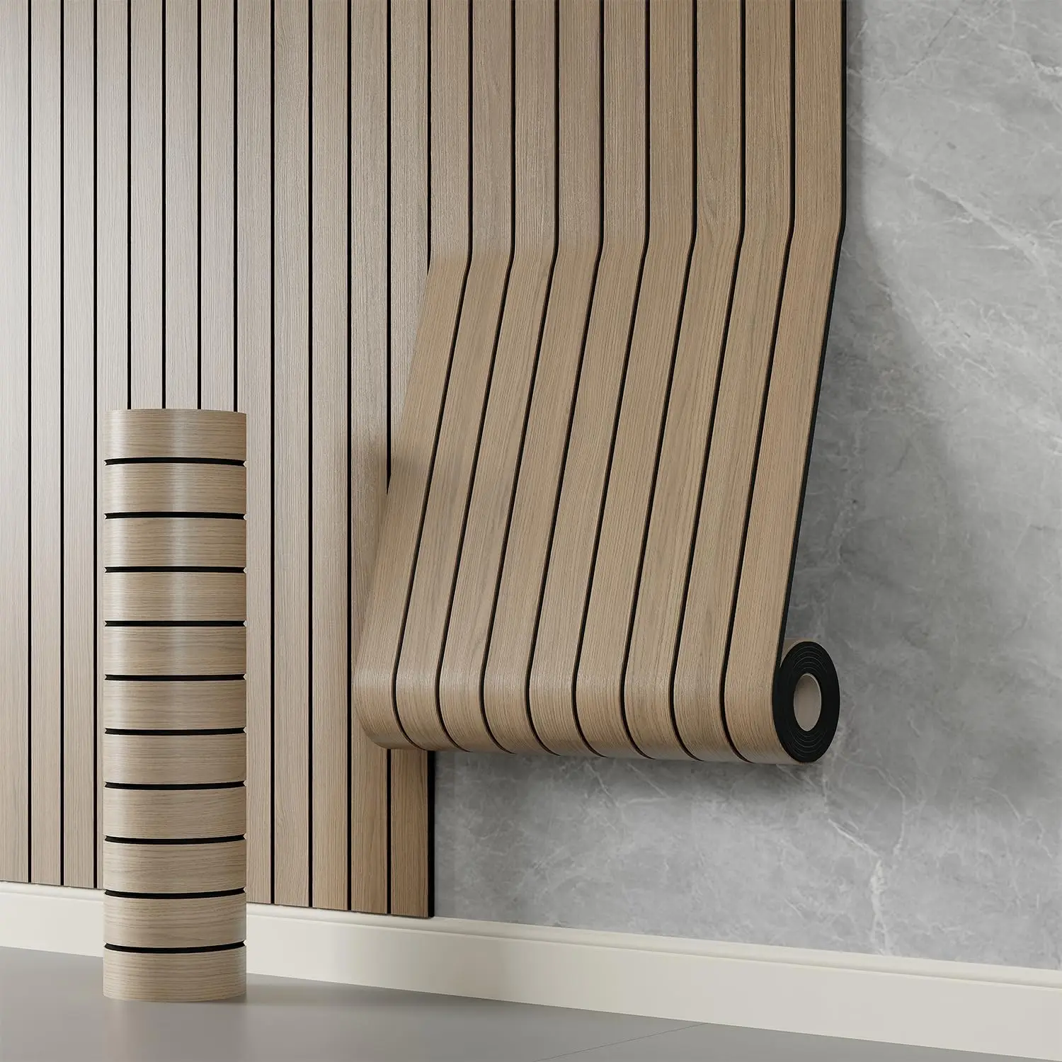 Wood Grain Slat Wall Sticker Panels Peel and Stick Faux Wood Thick Wallpaper Waterproof PET Foam Paneling for Home Living Room