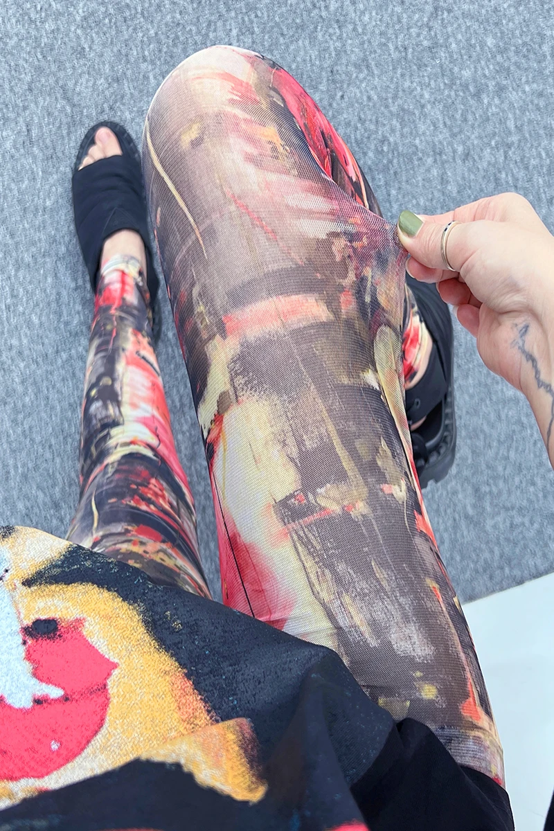 2022 leggings de malha fina das mulheres verão cintura alta elástica estilo chinês impresso protetor solar capris yoga collants anime calças