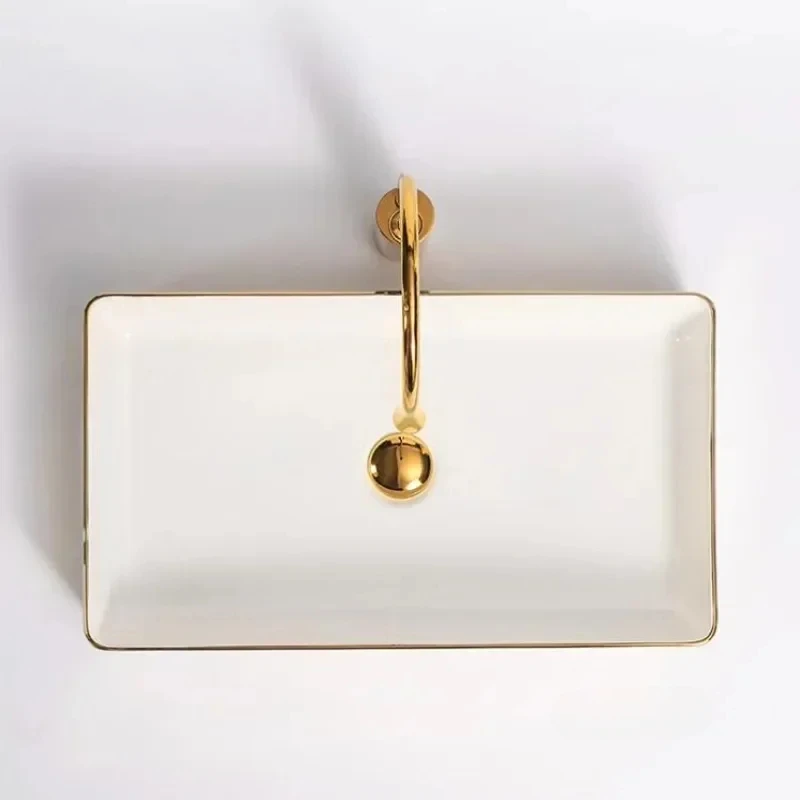

Luxury Gold Ceramic Tabletop Bathroom Sinks Home Hotel European Minimalist Household Washbasin Square Bathroom Wash Basins d