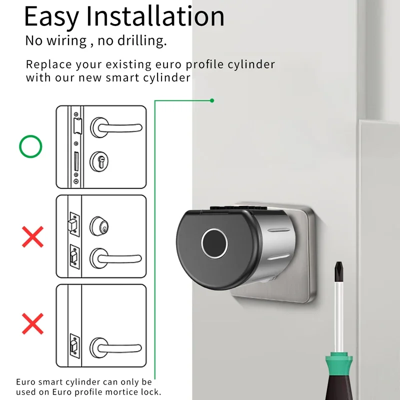 Impermeável Smart Biometric Fingerprint Door Lock, Keyless Entry, App e Smart Card, espessura 35-100mm, IP66