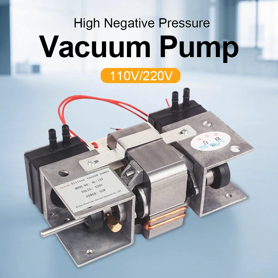 مضخة تفريغ خالية من الزيت 220 فولت مضخة هواء صغيرة مضخة مكبس مزدوجة الرأس ضغط سلبي عالي كتم مضخة تفريغ 110 فولت
