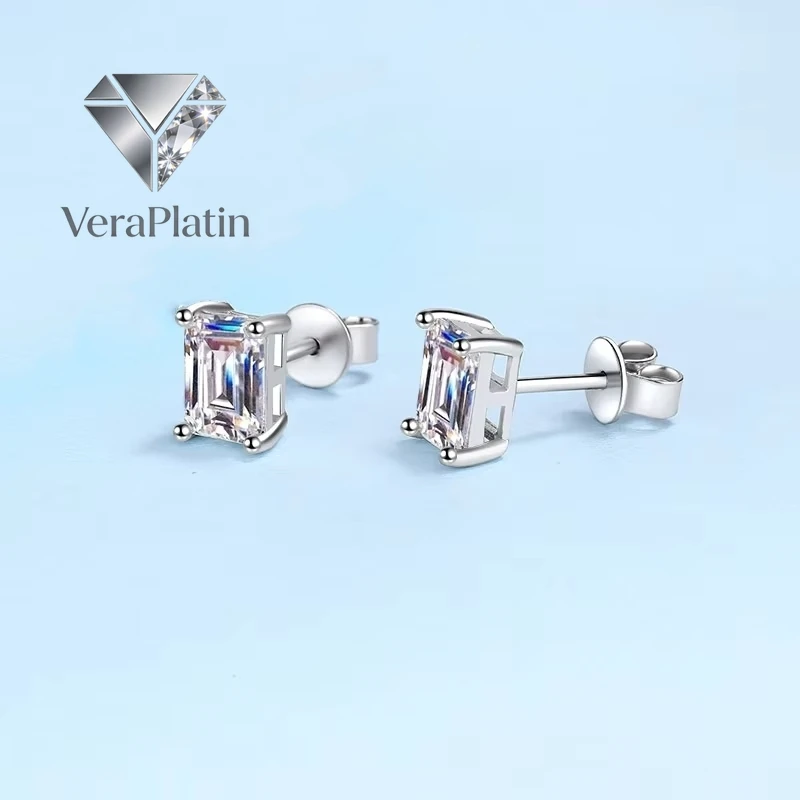 

VeraPlatin Women Birthday Gift PT950 Platinum Earplug Stud Earrings Girl Wedding Jewelry 0.5/1/2CT Moissanite Diamond Lady Valen