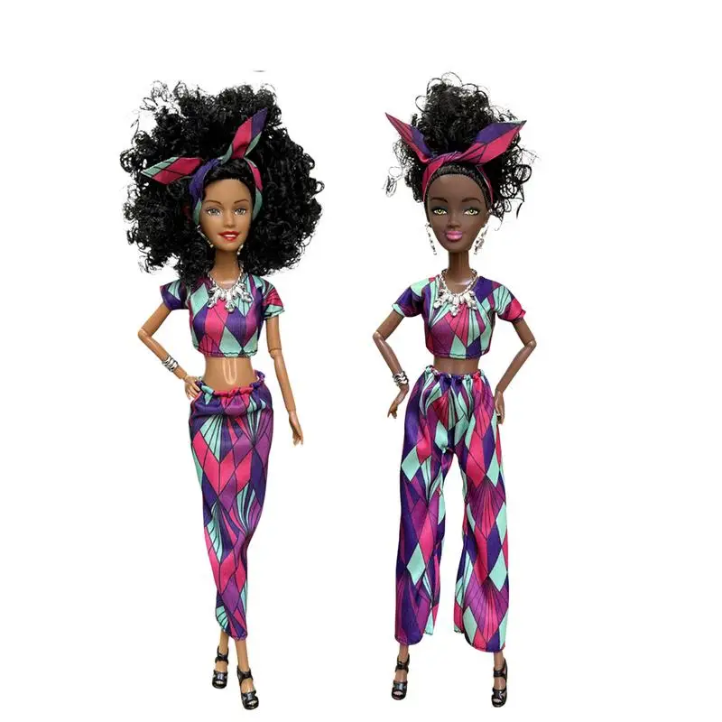 Moveable Black Doll Multi-Jointed Toy Black Skin Girl Dolls Fashion Doll With Vivid Facial Expressions For Children's Room