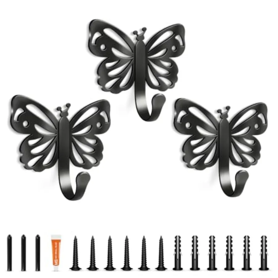 Butterfly Design Metal Hook for Both Screw Mounting and Strong Adhesive Suitable for Living Room, Bathroom, Kitchen, Bedroom fo