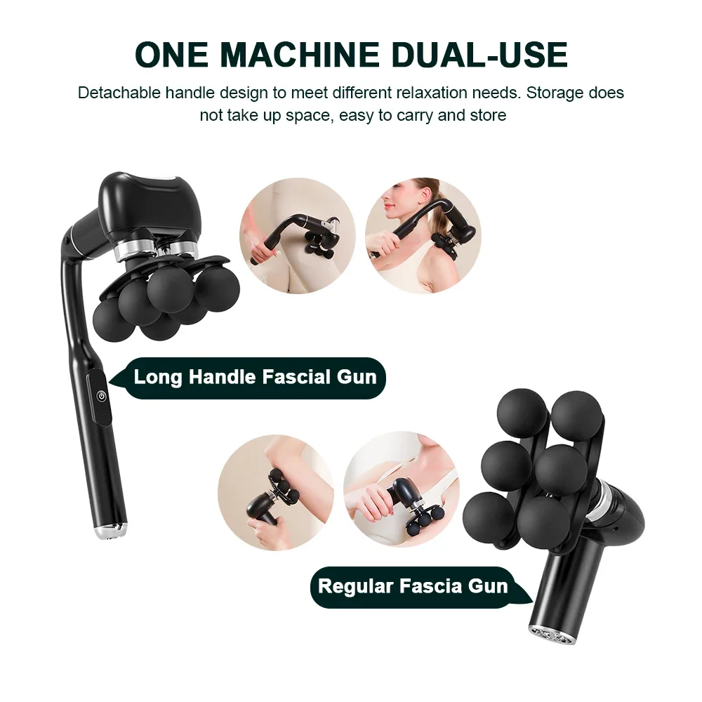 6-Heads Handheld Fascia Gun High Frequency Vibration Body Massage Gun Neck Shoulder Waist Back Handle Massager Fascia Masajeador