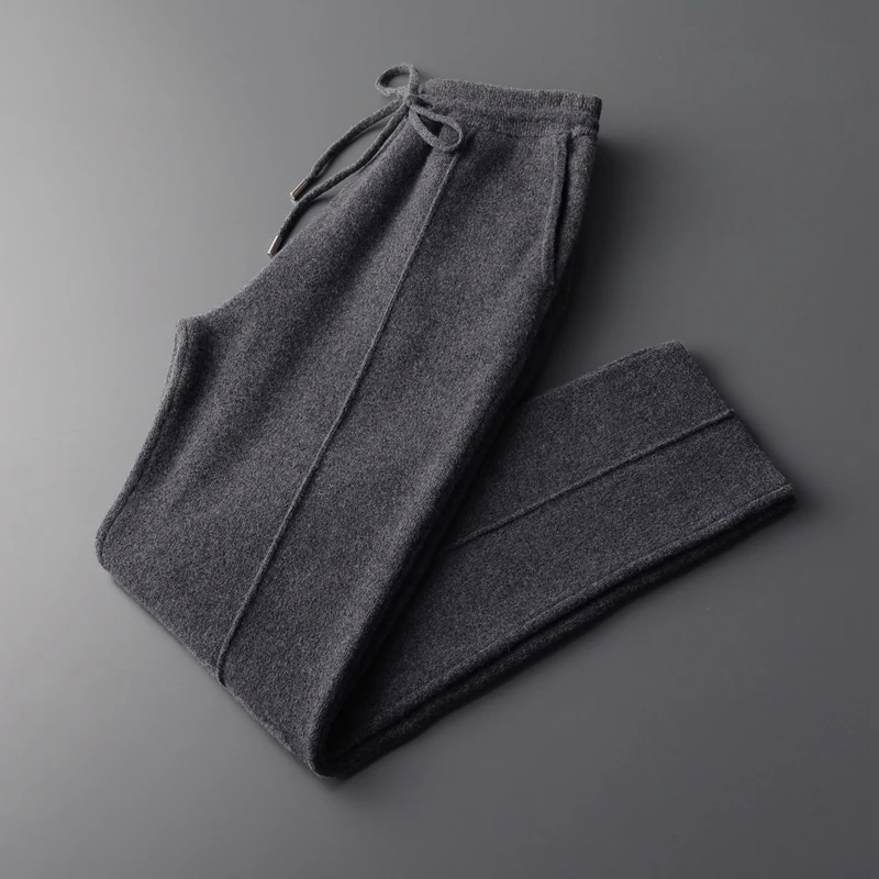 MVLYFLRT Men's Autumn Winter Thick 100% Merino Wool Knitted Two-Piece Set Men's Suit Collar Cardigan Casual Elastic Waist Pants. - view 5