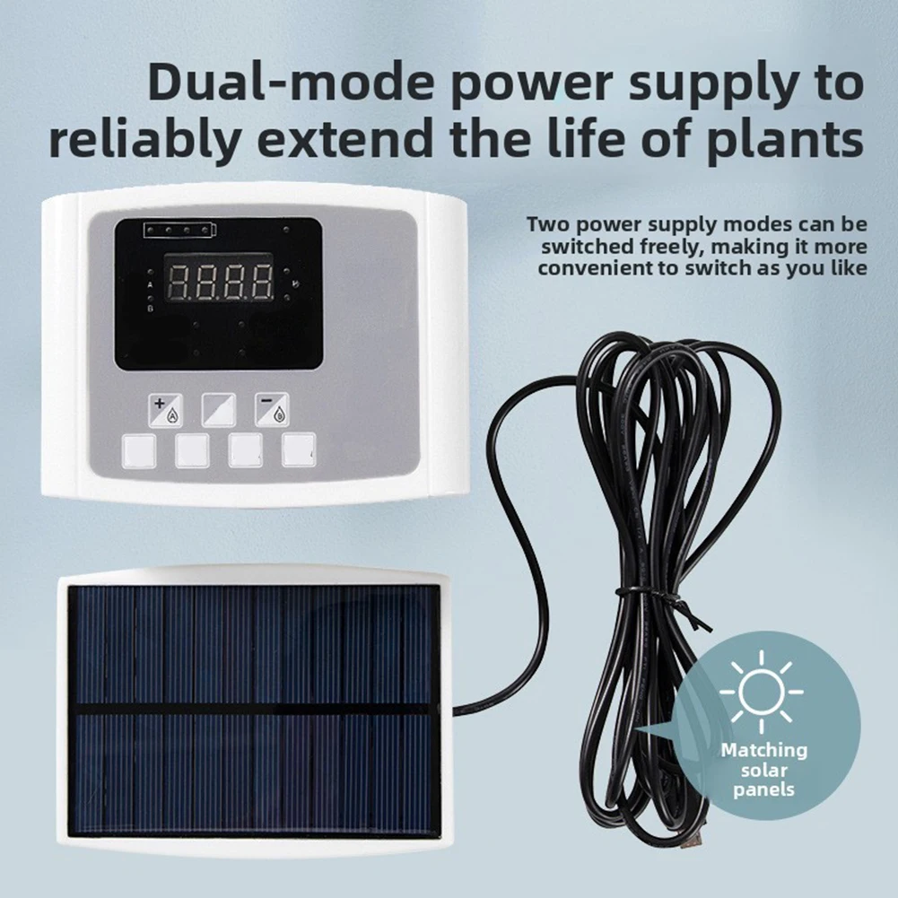 Voice Solar Irrigation Kit Dual Pump Timed Watering for Balcony Plants Built-in Battery Solar Panel Compatible