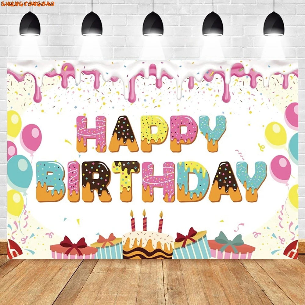 Donuts Birthday Party Backdrop Ice Cream Cupcake Candy Syrup Princess Girls Sweet One Photo Photography Background Decor Banner