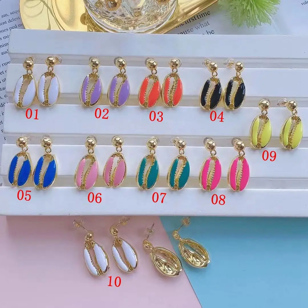 

5 Pairs, Boho Gold Beach Shell Conch Enamel Stud Earrings for Women Beach Piercing Earring Gift