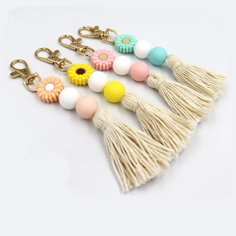 Flower Mother's Day Gift Print Silicone Bead Mama Keychain Monogram Key chain For Mom Key Ring DIY