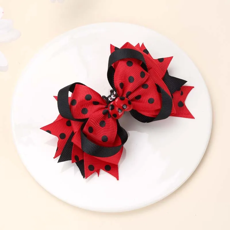 ncmama New Ladybug Hair Bow Clip for Women Girl Cute Dot Print Bowknote Hairpin Barrette Girls Headwear Fashion Hair Accessories