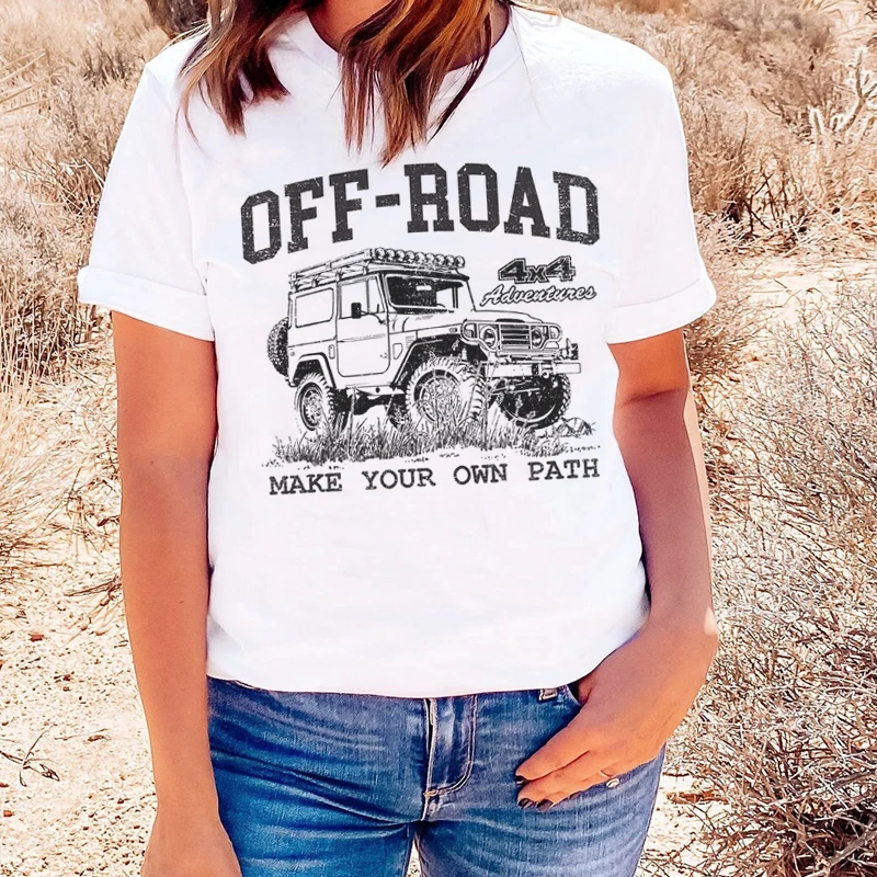 Off Road Adventure Women T-Shirts Retro Car Printed Travel Graphic T Shirts Short Sleeve Vintage Boho Tees Vacation Tops