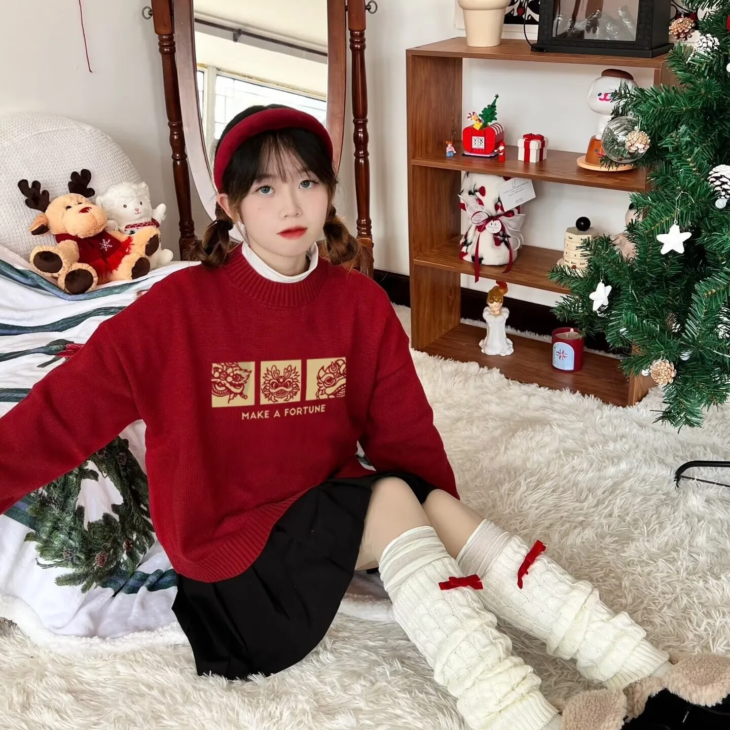 Red Sweater Women Couple Christmas Sweater Long Sleeve Top Pullovers Jumper Mujer Winter Clothes Women Paired Sweaters New Year