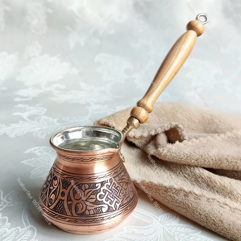 Thickened Hand Carved Copper Coffee Pot Retro Turkish Drip Kettle Premium Outdoor Teapot