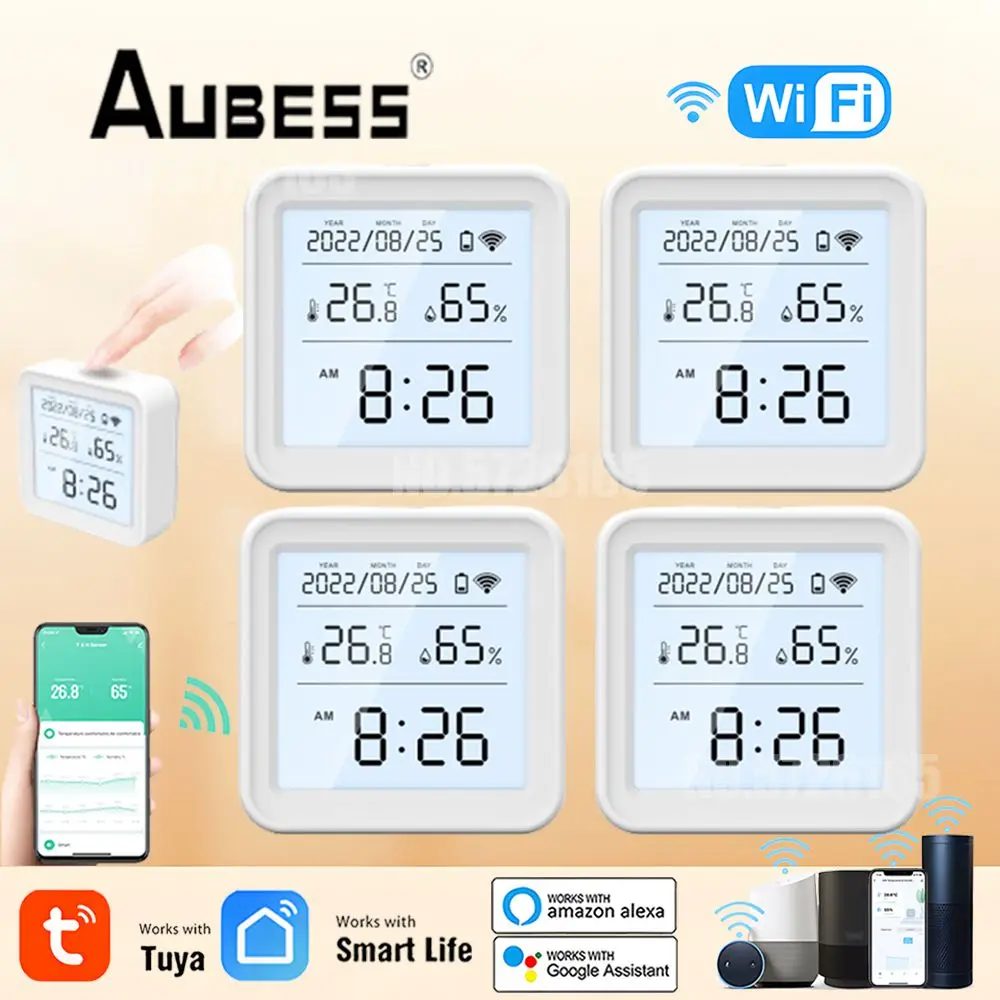 

Tuya WiFi Temperature And Humidity Sensor With LCD Screen Display And Backlight Working With Alexa Google Assistant Smart Life