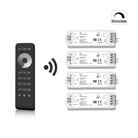 V1 LED Dimmer 12V 24V 36V RS1 4 Zone Single Color LED Strip Dimming Kit Wireless Wifi 2.4G RF Remote Control Push Switch Dimer
