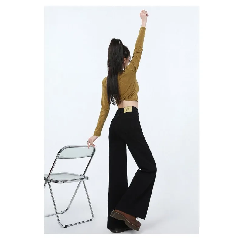 إمرأة جينز غير رسمي Y2K فضفاض صالح الدينيم السراويل استرخاء بنطلون واسعة الساق مضيئة Bootcut تمتد مريحة عالية الخصر السراويل الناعمة #6