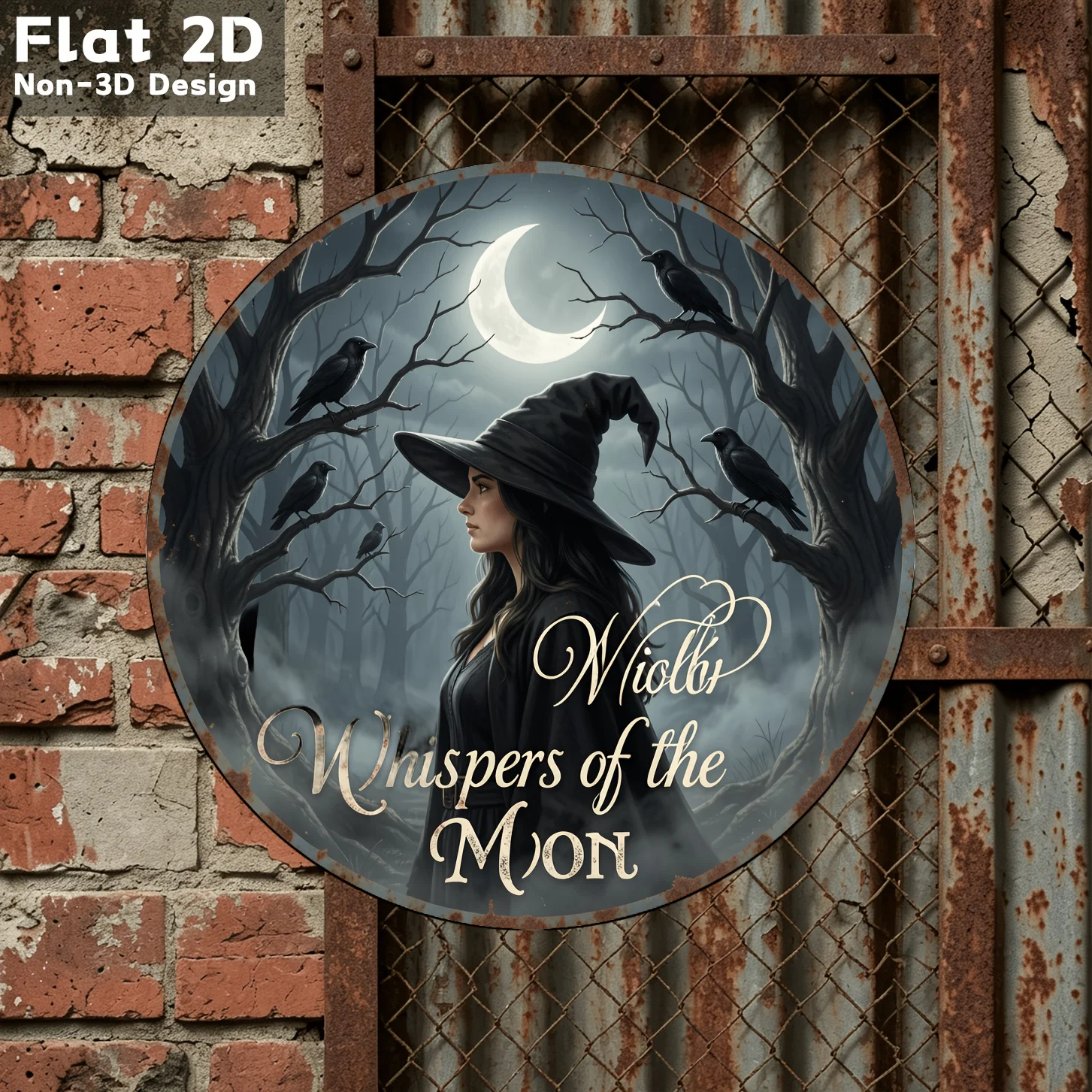 Decorative Sign And Plaque 2D Flat Witch Moon Forest Wooden Decorative Board, Retro Dark Tale Style, Suitable for Home Decor, Th