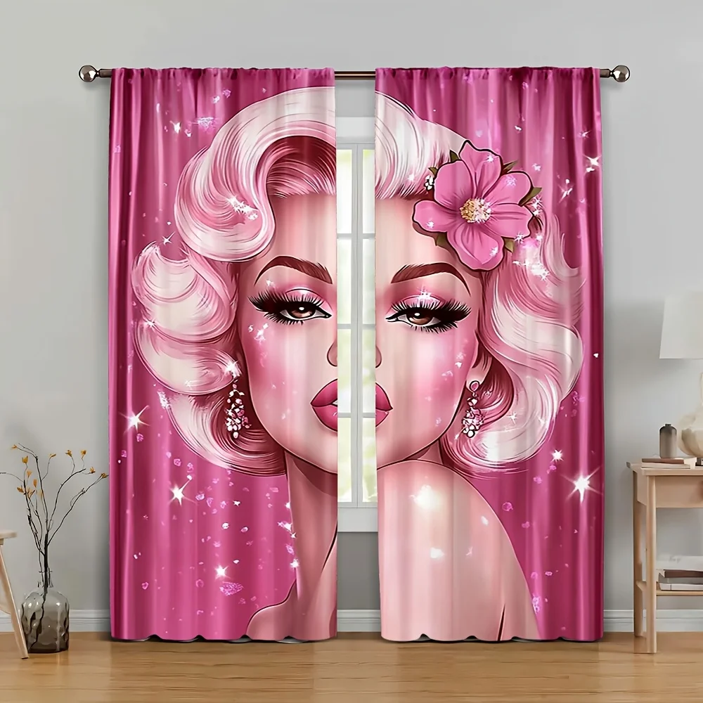 Elegant Pink Pop Art Woman Face Curtain for Bedroom Living Room Home Decor Window Treatment