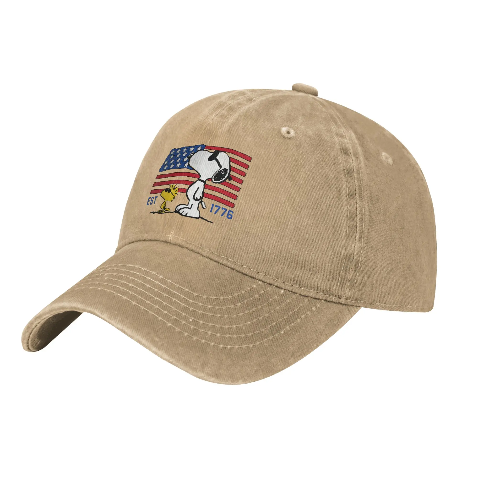 America 250th Anniversary Patriotic Snoopys Baseball Cap Vintage Cotton Snapback Cap Outdoor Activities Adjustable Fit Hats Cap