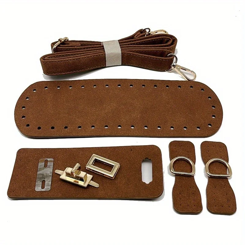 Hand-knitted bag accessory set: Faux Leather material, hook, bottom, shoulder strap, hardware