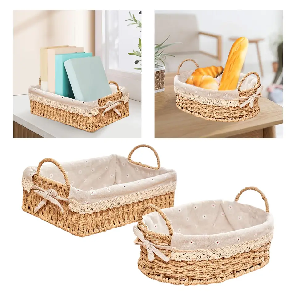 Plateau En Rotin Tressé à La Main - Format Rectangulaire Petit Modèle, Idéal Pour Petit-Déjeuner, Fruits Ou Décoration