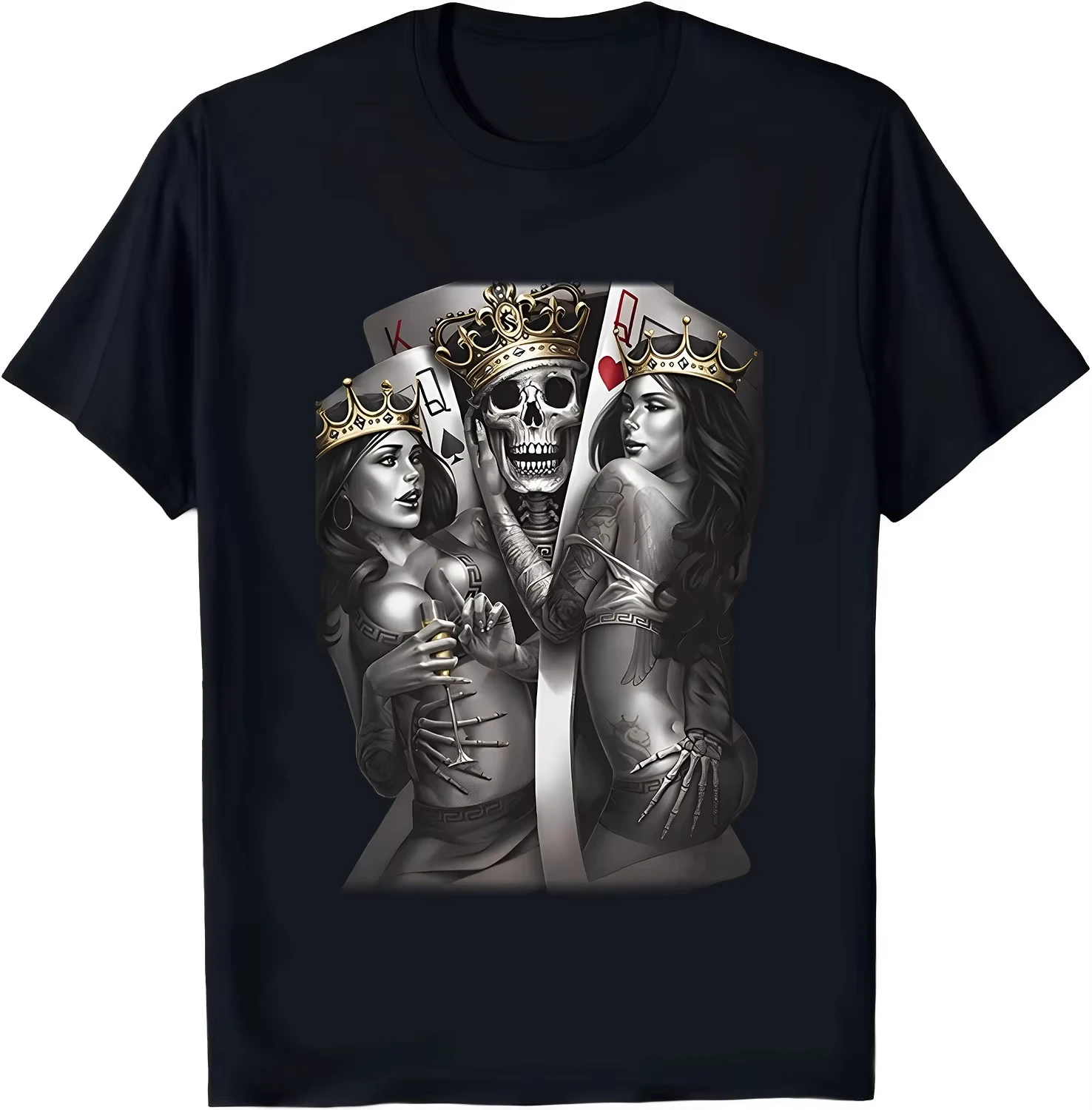 Vintage Joker King Skull Queens Gambler Tshirt