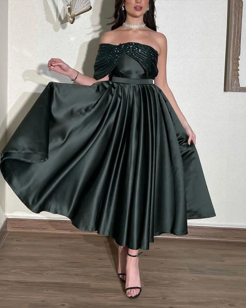 

Intricate Sexy Beading Sequined Sash A-line One-shoulder Midi Dresses Bespoke Occasion Dresses Sizes Available Classic Formal