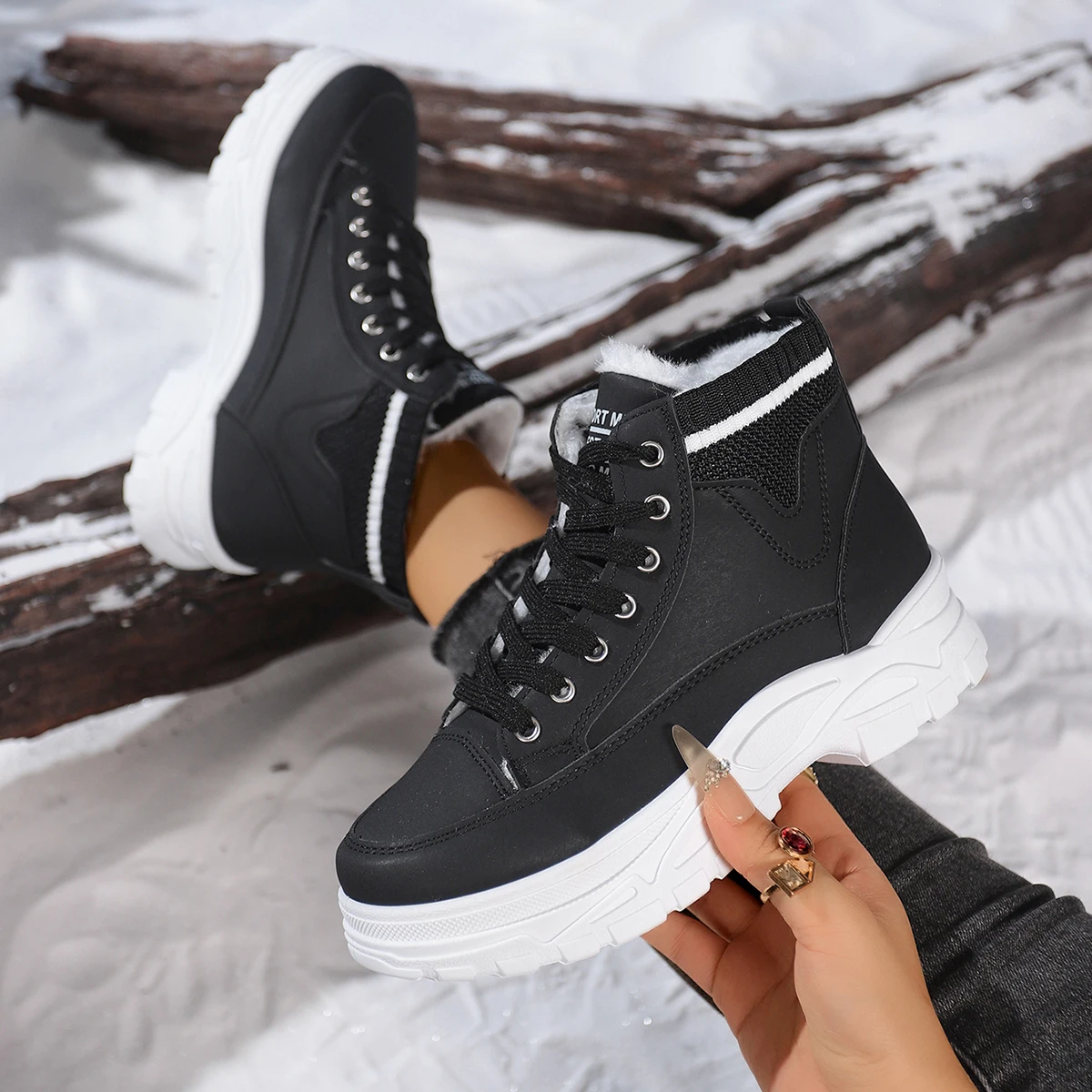 

Women Snow Boots Winter Warm High Top Cotton Shoes Fashion Waterproof Height Increased Boots Women Platform Sports Ankle Boots