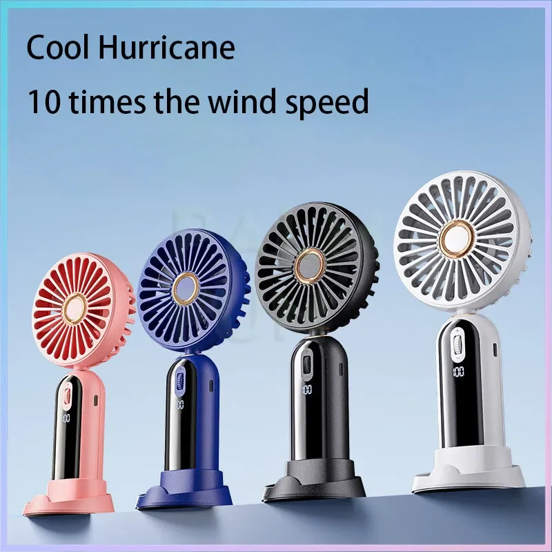 Portable USB Handheld Mini Fan Rechargeable Desktop Fans 10000mAh LED Digital Display 9m/s High Speed 100 Speed Wind with Stand