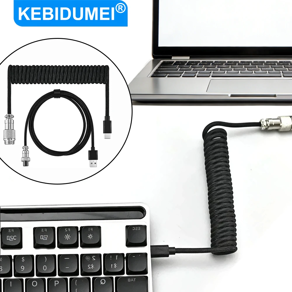KEBIDUMEI Type C Mechanical Keyboard Coiled Cable USB Game Keyboard Wire Desktop Aviation Connector Cord Computer Accessories