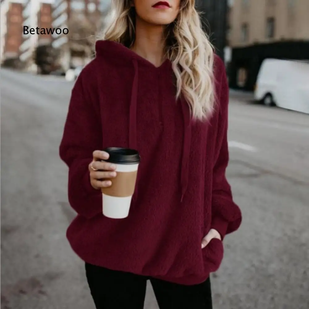 Women Casual Plush Hooded Sweatshirt Half Zip Drawstring Design Long Sleeve Front Kangaroo Pocket Relaxed Winter Pullover