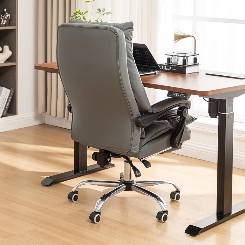 ​Ergonomic Reclining Office Chair With Genuine Leather Seat Adjustable Lumbar Support For Home Executive Computer Workstation​