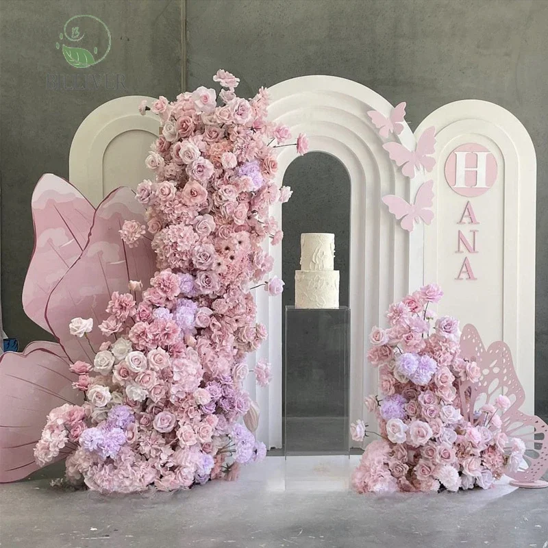 Modern Customized Pvc Acrylic Pink White Ripple Arch Baby Shower Birthday Party Backdrop Stage For Wedding Event Decorations