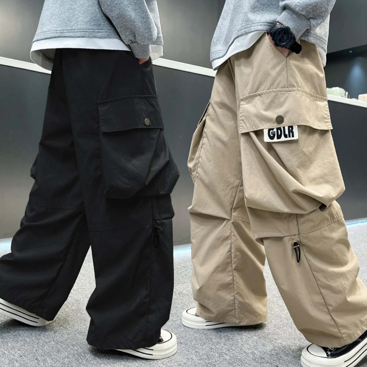 American High Street Work Pants Boys Teenager Autumn Trendy Outdoor Functional Wide Leg Loose Straight Casual Long Trousers