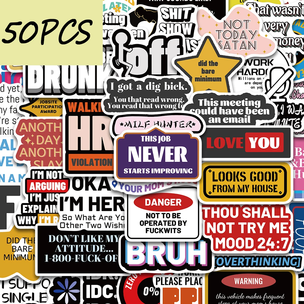 50pcs adult funny humorous text series stickers, suitable fo