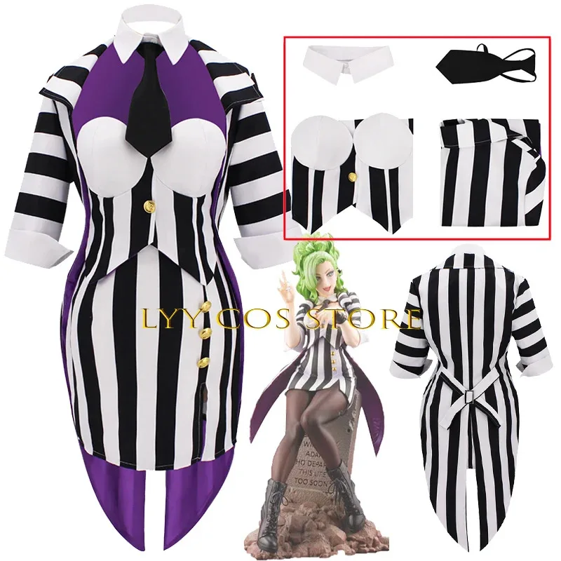 CyHorror Mage Cosplay Anime Adam Costume Beetle Uniform Women Stripe DRESSES Party Role Play Clown Outfit for Women