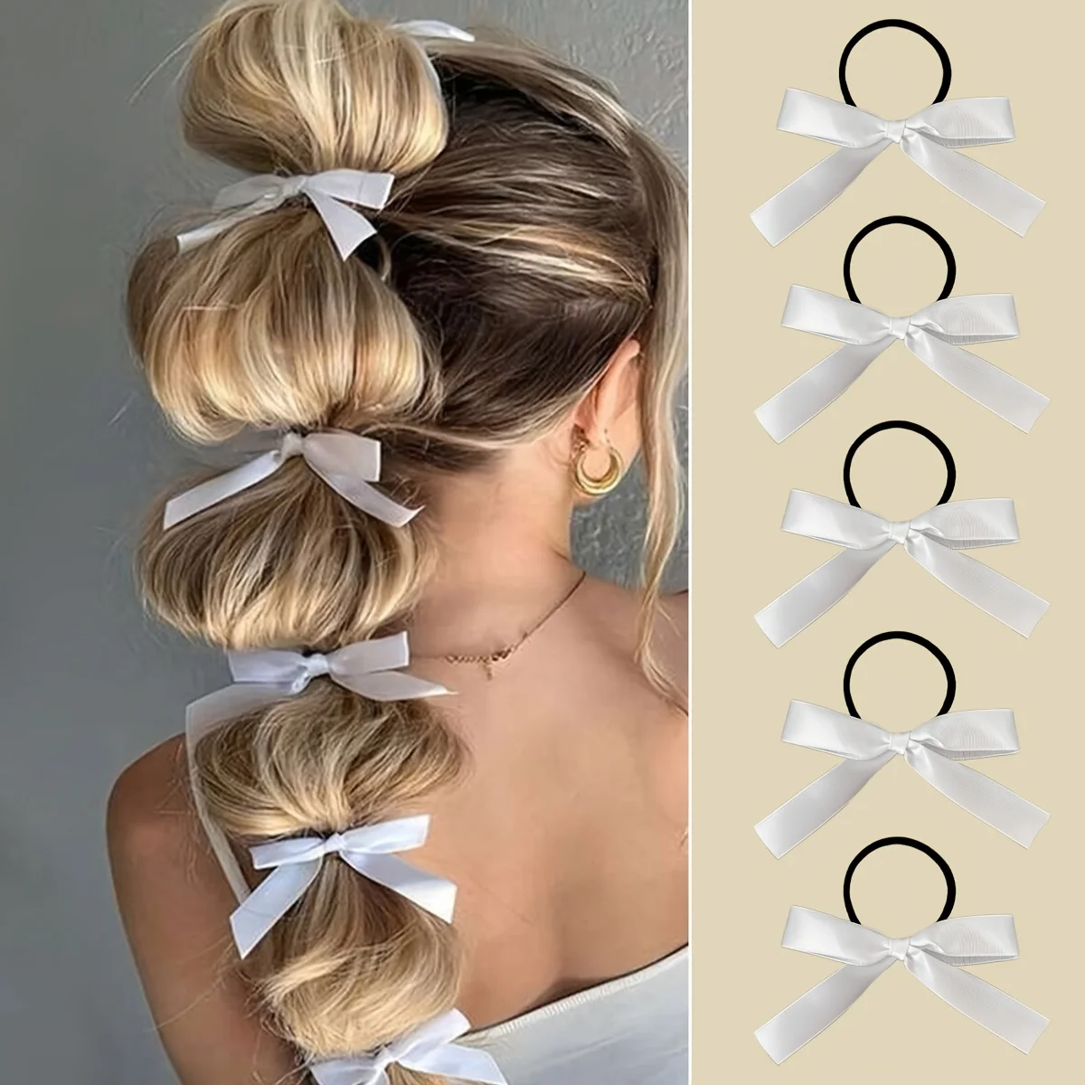 

5Pcs Women's Style, Fashionable and Cute, White Bow Hair Tie, Suitable for Daily Use, Recommended Gift Hair Accessories