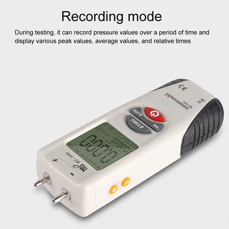 HTI HT-1890 مقياس ضغط الغاز مقياس الضغط يده مقياس الضغط الرقمي البيانات عقد المزدوج ميناء مقياس ضغط الهواء HVAC الغاز اختبار متر