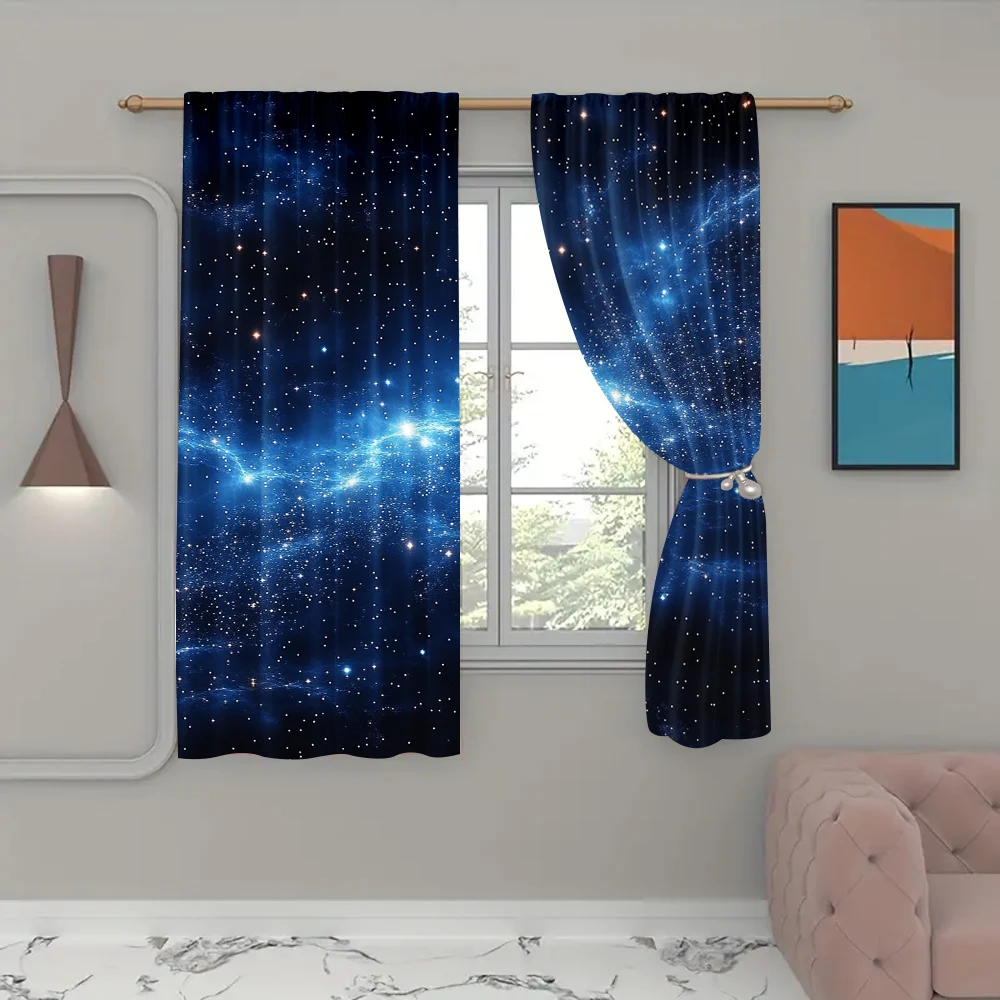 2pc,  Window Treatment Curtains Starry Night Light Filter Family Party Use for All Occasions decorate