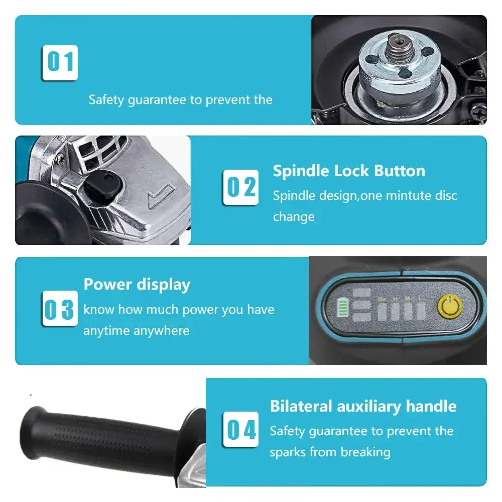 18V 125mm Brushless Impact Angle Grinder Cordless Cutting Machine Polisher Power Tools compatible For Makita Battery